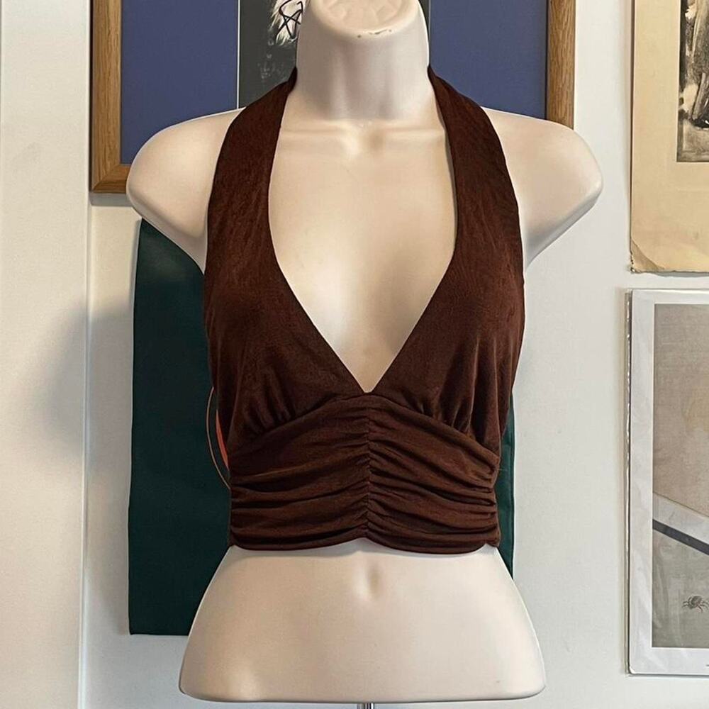 Brown halter neck top with